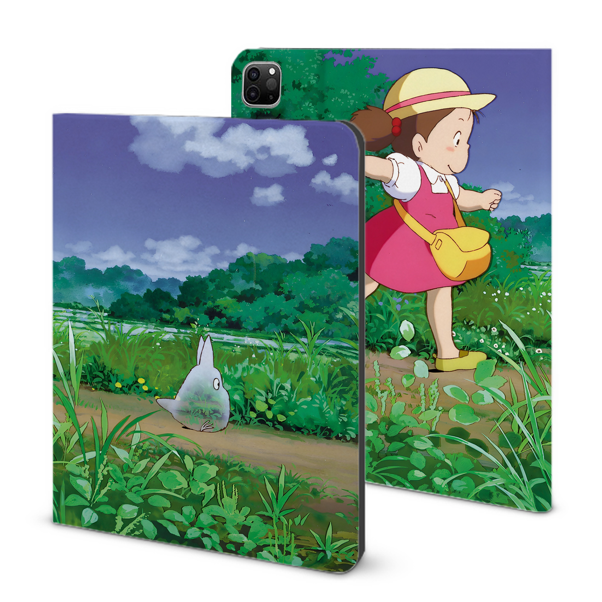 （画像用） となりのトトロ 草壁メイ 草壁サツキ My Neighbor Totoro Satsuki Kusakabe Mei Kusakabe IPad ケース ブック型 PUレザー TPU 耐衝撃 軽量 薄型 ペン収納なし 全面保護 IPad 各モデル対応